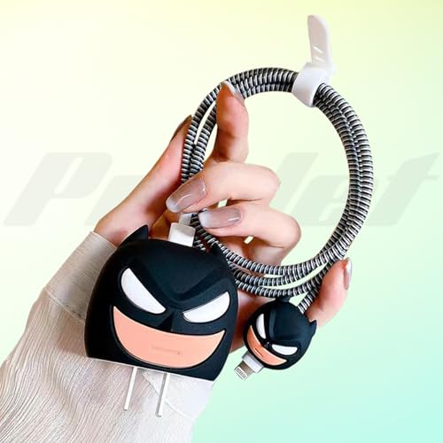 Prolet Cartoon Silicone Case for iPhone 18W & 20W Charger & Lightning Cable Protector | Fun 3D Cartoon Design | Charger Not Included | Bat-Man Black