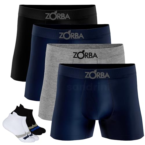 Kit 4 Cueca Boxer Zorba Masculino Box Adulto + 4 Meias (GG, Sortidas)
