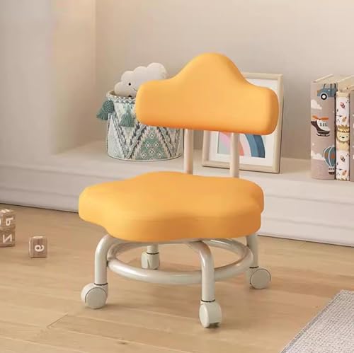 Taburete Moderno De Cuero Con Ruedas Y Respaldo, Para Casa, Jardín, Oficina Y Tienda, Altura Ajustable Y Asiento Cómodo, Color Caqui (Diámetro: 40 X Alto: 53 Cm), Naranja (Diámetro: 40 X Alto: 53 Cm)