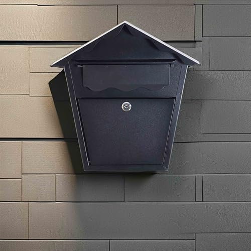Image of Wall Mount Locking Mailbox, Black | Horizontal Triangular Security, Waterproof, Vertical Drop, Outdoor with Key
