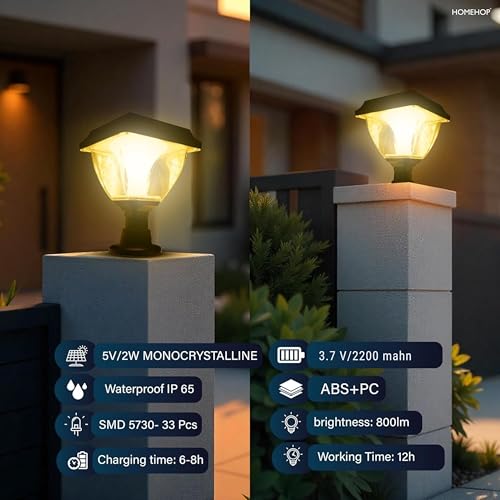 Image of Homehop Solar Light Outdoor Home Garden Automatic 10W LED Main Entrance | Solar Gate Light Waterproof Decorative Wireless Post Lamp for Pillar, Compound Wall Dusk to Dawn( ABS+PC, Multicolour)