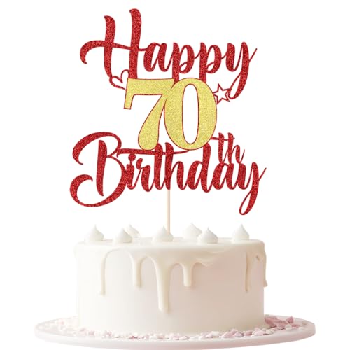 Keoysek Red Gold 70th birthday cake topper
