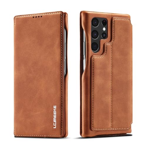 Étui en cuir pour Samsung Galaxy S26 Ultra marron avec fente carte