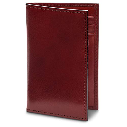 Image of Bosca Men's Leather Card Holder Wallet - Italian Full Grain Vegetable Tanned Credit Card Case - 6 Card Slots, 2 Receipt Wells - Classic Glossy Finish - Gift-Ready Packaging - Dark Brown