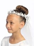 Pink Princess First Communion Veil for Girls 7-16 - White 1st Holy Communion Head Pieces Crown - Velos de Primera Comunión para Niña