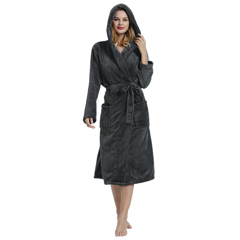 Image of HEARTNICE Womens Hooded Fleece Robe, Soft Bathrobe for Womens, Cute Long House Coat