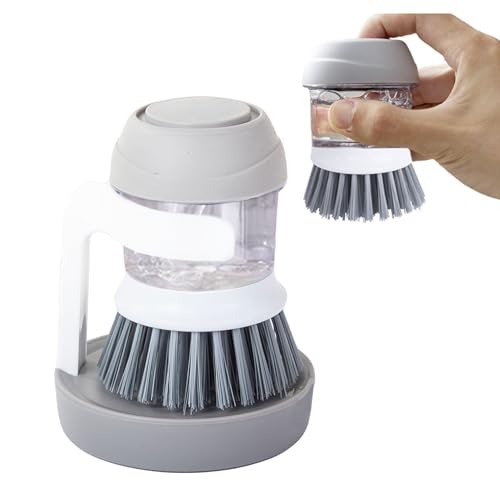 Cepillo para Fregar Platos, Cepillo Lavaplatos con Dispensador de Jabón y Soporte, Cepillo para Limpieza de Platos, Libre de BPA y Tóxicos, Cepillo Rellenable de Jabón, Cepillo ole up (Gris y Blanco)