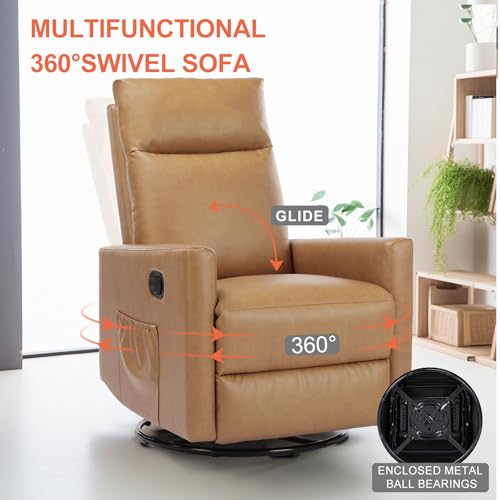 Sweetcrispy Recliner Chair, 360 Swivel Rocker Chair for Adults, Glider Rocker Recliners, Nursery Chairs for Living Room, High Back, Upholstered Deep Seat, Classical Brown