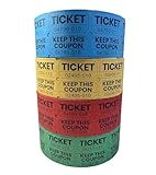 Wonninek 4 pares de boletos en rollos, numerados consecutivamente con perforación, entradas dobles para eventos de 2,5 x 5 cm para recaudación de fondos, carnavales y premios de puerta, ideal para