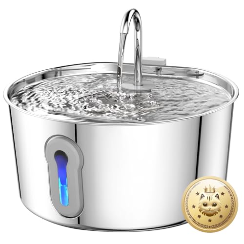 HAJXM Stainless Steel Cat Water Fountain, 135oz/4L Automatic Pet Fountain Dog Water Dispenser with Ultra-Quiet Pump & 2 Replacement Filters & for Cats Inside, Dogs, Multiple Pets