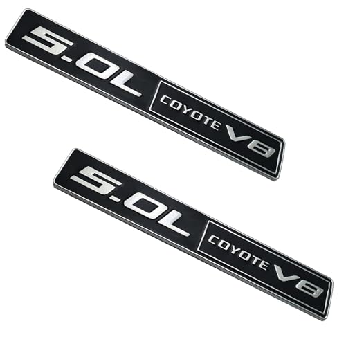 Image of 2PC 5.0L Coyote V8 Emblem Decal Car Engine Letters Decal Plating Badge 3D Metal Style Fit for F150 5.0L Engine Truck Silver Black