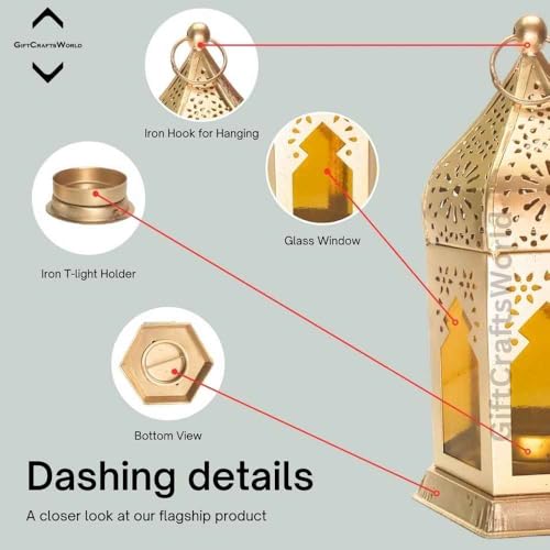 Image of Moroccan Lanterns & Candle Holders for Home Decor - Unique Diwali & Christmas Gifts (Yellow - Blue, Set of 2)