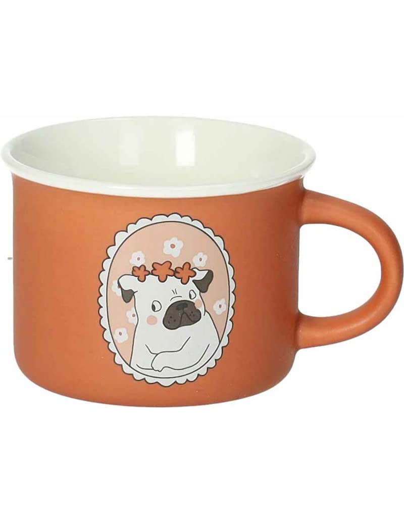Brandani 52408 Tazzina Caffe Cani e Gatti Set 4 Pezzi New Bone China, cm d 8x5,5h, 160 ml, beige, tabacco, mattone, bianco, cani & gatti