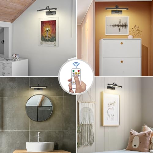 Image of Tassuowell Battery Powered Picture Light with Remote and Timer,Full Metal Art Light with Swing Arm,12 Inch Dimmable,3CCT in One, Rechargeable Wall Lights for Display, Artwork, Canvas,Hallway