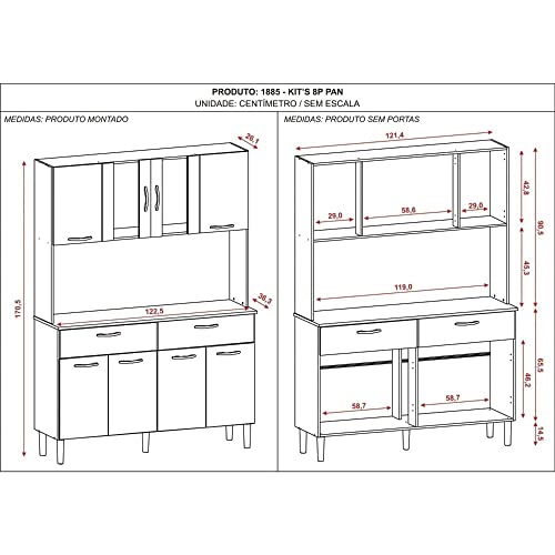 Armário de Cozinha 8 Portas 2 Gavetas Pan Kits Paraná