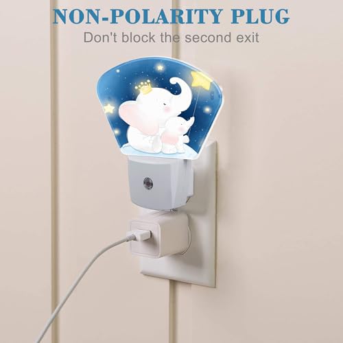Image of Cute Elephant Mother and Child Night Light for Kids, Elephant Sitting in Moon LED Night Light Plug into Wall with Dusk to Dawn Sensor for Girls Boys Bedroom, Kitchen, Bathroom, Stairs Decor