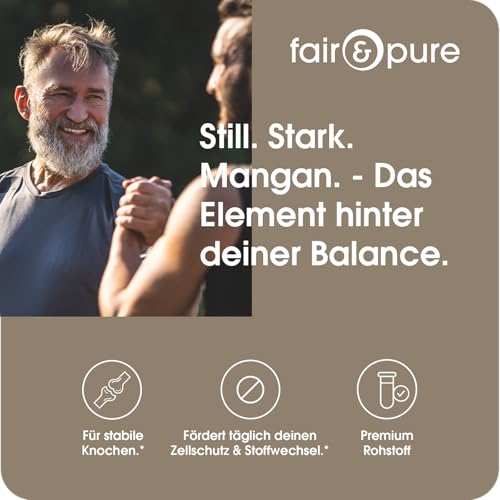 Fair & Pure Mangan 10mg, 180 Stück, schluckfreundlich, 10mg Mangan pro Tablette, veganes Nahrungsergänzungsmittel ohne Zusätze, in Deutschland hergestellt