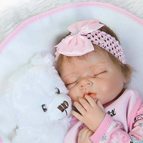 DFJU 22 Zoll Real Life handgemachte schlafende wiedergeborene Babypuppen Sammlerstück Magnetic Mund Mund Silikon Vinyl… – Bild 4