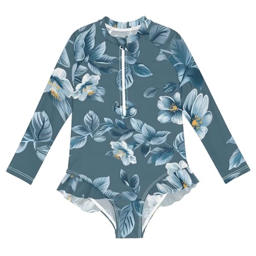 Girls One Piece Swimsuits Long Sleeve Swimsuit Zipper Bathing Suits Paisley Floral Muted Color Flower