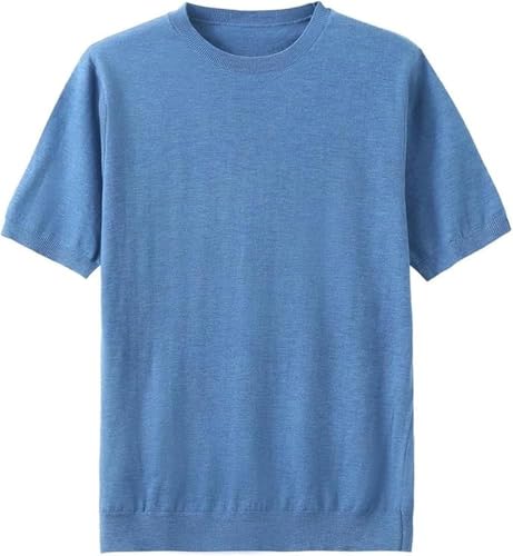 Mens Round Neck Short Sleeve Wool Sweater Pullover Loose Fit Knitted Solid Color Casual Tops2