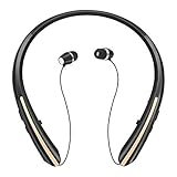 retractable bluetooth headphones wireless earbuds stereo headsets neckband earphone noise canceling with mic by mikicat 2020 upgraded 20 hours playtime black gold 