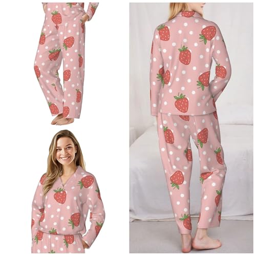 Image of Women'S Long Sleeve Pajama Set Soft Loungewear Button-Down Top & Elastic Waist Pants S- 2XL