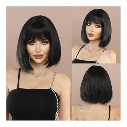 Perruque bob marron clair cheveux humains lisses : perruque blonde à haute brillance frange 150