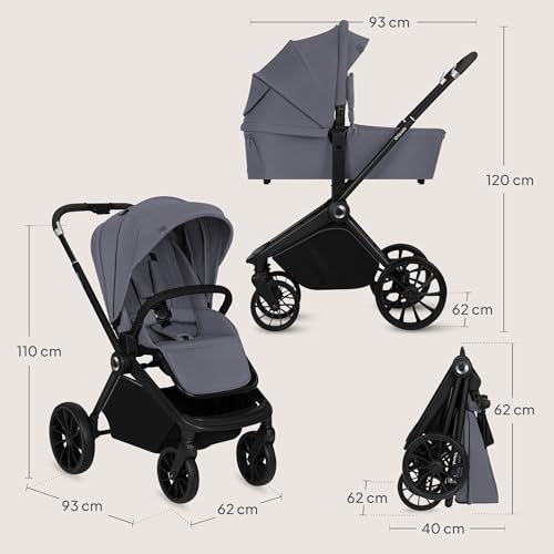 Miniatura 12 de Lionelo Mika Plus 3 En 1 Silla De Paseo Bebe 0-48 Meses A 22 Kg Capazo Hasta 9 Kg Silla De Coche Portabebés Hasta 13 Kg, Respaldo Ajustable, Suspensión, Ruedas 360 Capota Xxl Carrito De Bebe Grey