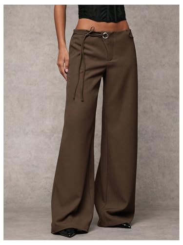 Women's Wide Leg Dress Pants Drawstring Eyelet Baggy Business Work Long Pants Trousers2