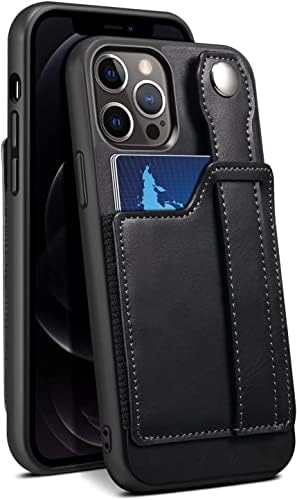 ANKANG Cases for iPhone 12/12 Mini/12 Pro/12 Pro Max, PU Leather Wallet Protective Case, with Card Holster Wrist Strap, Mobile Phone Holder Back Cover Case (Color : Preto, Size : 12pro max 6.7")