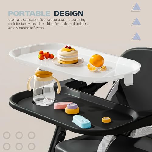 Image of Baybee Snuglo 2 in 1 Premium Baby Booster Chair with Removable Tray, 3-Point Safety Harness & Portable Foldable Design - Convertible Feeding Chair for Toddlers 6 Months to 3 Years (Black)