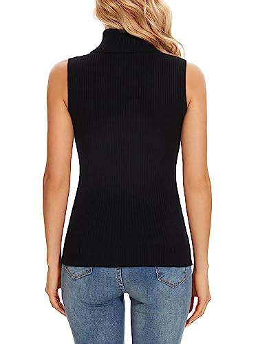 Sleeveless Turtlenecks Tops for Women Lightweight Knit Sleeveless Vest Stretchy Turtleneck3