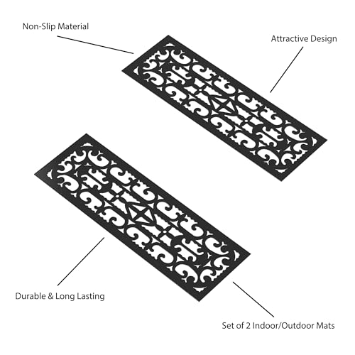 Lavish Home Pure Garden Anti-Rutsch-Treppenmatten für Holzstufen, strapazierfähig, dekorativer Läufer mit Traktionskontrolle, Griffigkeit, Gummimatten, Schwarz, 2 Stück, 82-YJ440B
