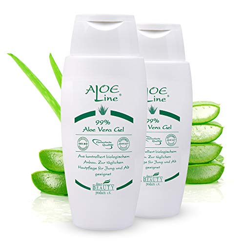 Aloe Vera Gel 99% Bio - Pflege für Gesicht, Körper, Haut & Haar - lindert Hautirritationen, hilft bei leichten Verletzungen & Verbrennungen - ohne Duft- & Farbstoffe - vegan / 2er Pack (2x 150 ml)
