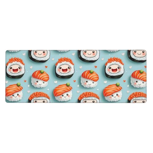 Grand tapis de souris de jeu sushi dessin animé 30,5 x 80,9 cm avec base caoutchouc