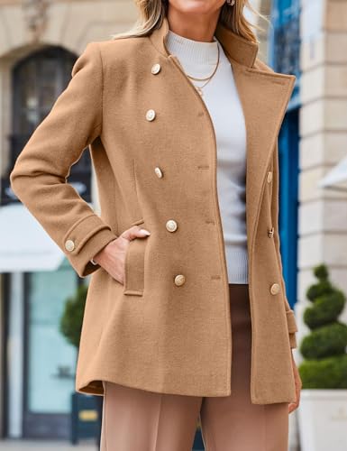 IDEALSANXUN Womens Fall Winter Peacoat Wool Coat Double Breasted Blazer Jacket Trench Coat2