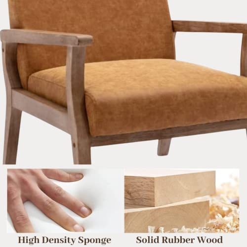 Cimoo Faux Leather Armchair Recliner Mid Century Modern Accent Chair Comfy Upholstered Lounge Chair Indoor Arm Chair With Wood Frame For Bedroom Living Room, Vintage Tan #TOP3