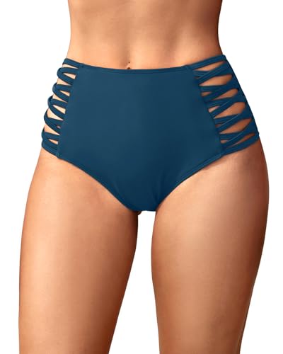 Image of Holipick Women High Waisted Bikini Bottoms Tummy Control Swimsuit Bottoms Strappy Swim Bottom