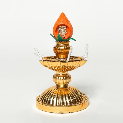 Electric Plastic Diya Lamp | Pooja Diya with LED Spark | Golden Electric Diya for Home Temple Dcor | Mandir Diya for Diwali Navratri & Festive Lighting (1 Layer 1)