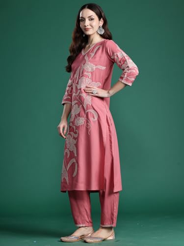 Image of INDO ERA Womens Pure Cotton Embroidered Straight Kurta Pant Set (KS0MU9861)