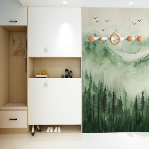 Mural Wallpaper Watercolor Painting Mountain Green Non-Woven Wall Mural Decoration Poster Picture Photo Wallpaper 350x256cm(W x H) Misty Jungle Scenery Wall Paper for Home Living Room Bedroom Kitchen - Image 4