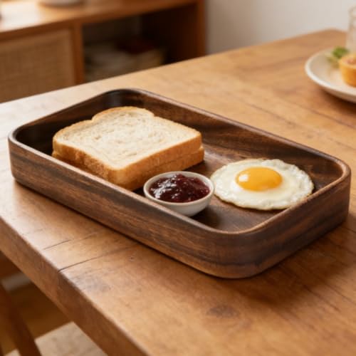 Empilable pour saladier en noyer américain, plateau à fruits en bois massif et plats à collation, plateau de service naturel poli à la main avec rayures minimalistes pour la maison (A) – vue 6