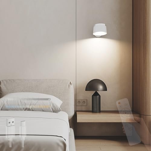 Lámpara de Pared LED para Dormitorio y Estudio Aplique Regulable Blanco con Carga USB Giratorio