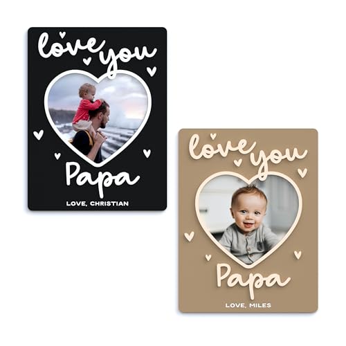 The Cotton & Canvas Co. Personalized Love You Papa Fridge Photo Magnet Frame, Father's Day, Gift for Dad, Keepsake, Photo Frame, Dad to Be, Father, Best Dad Ever