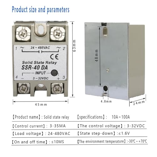 Relais statique monophasé SSR-60DA 60A électronique petit format entrée CC sortie CA