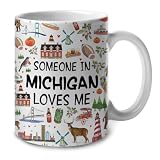 Lotacy Someone In Michigan Loves Me Coffee Tea Cup Mug 11oz, Long Distance Relationship Boyfriend Girlfriend Gift, Moving Away Going Away Friendship Gift