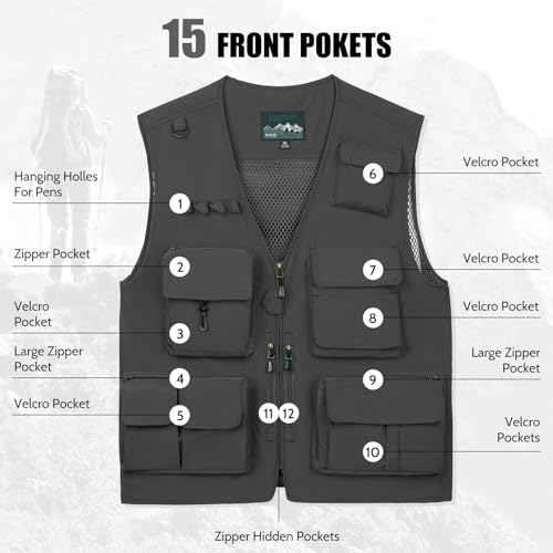 Image of AOTORR Mens Outdoor Work Safari Cargo Photo Travel Fishing Vests for Men with Multi-pockets