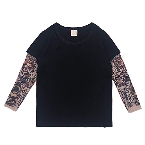 Yyyuluo T-Shirt Manicotto del Tatuaggiobambino - Bambini Manica Lunga Tops Maglia Tatuaggi Stampa Abbigliamento Neonato T-Shirt Ragazzi Girocollo Top Abiti Casual Hip Hop Nero 6-7 Anni