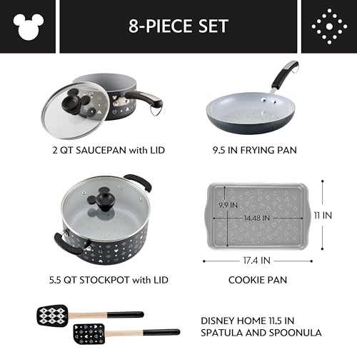 Farberware Disney Monochrome Ceramic Nonstick Cookware Pots and Pans with Baking/Bakeware Cookie Pan and Kitchen Cooking Tool Set, Dishwasher Safe, 8 Piece Cookware Set - Black - image 3