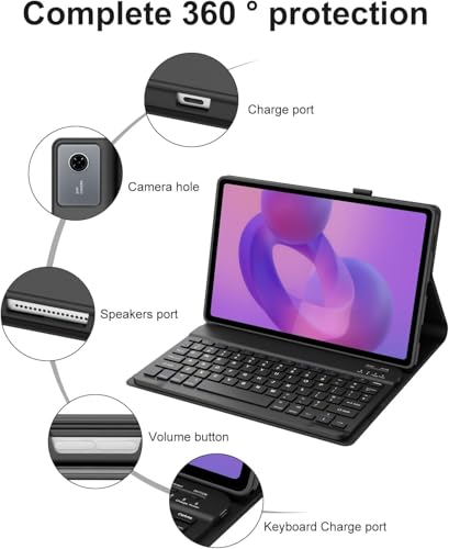 Image of HOM Tri-Fold Wireless Bluetooth Keyboard with Detachable Tablet Case Cover for Lenovo Idea Tab 11-inch Tablet - Black